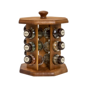 Suport condimente Zilan, 12 sticlute incluse, lemn, natural, 25x20 cm, EXT10363