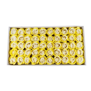 Trandafiri sapun 50 buc/set, alb-galben, 5 cm diametru, 6.5 cm inaltime, brand love, cod SF003-25 - Img 1