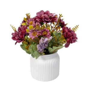 Aranjament floral Zilan in ghiveci ceramic, crizantema grena, 11x11x20 cm, ZTS8056_1 - Img 2