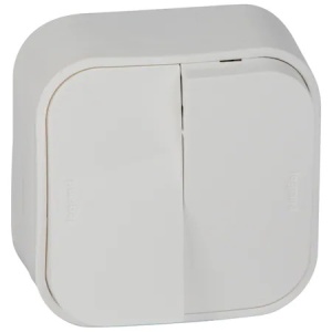 Intrerupator dublu aplicat Horoz, 10A, 250V, alb, 6.3x6.3x3.3 cm, EXT112-001-0003