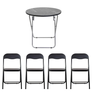 Masa plianta rotunda Zilan cu blat mdf, 60x65cm, picioare metalice, 4 scaune pliant bucatarie, 100kg, ZLN6951_4S - Img 1