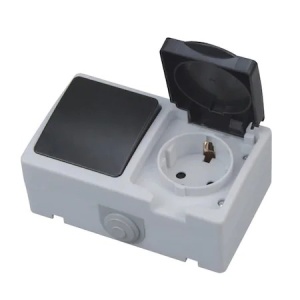Modul priza si intrerupator Zilan, priza shucko 10A, 250V, IP54, putere priza 3680W, putere intrerupator 2300W, 12.5x7.6x5 cm, EXT112-100-0003