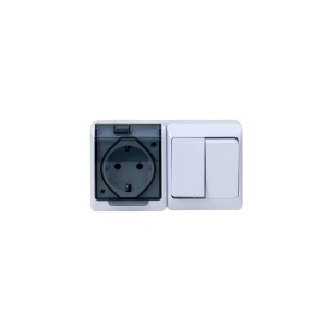 Priza simpla Zilan cu capac transparent, intrerupator dublu, alimentare 16A/250V, dimensiuni 13x7x5 cm, ELPL-0327-02 - Img 1
