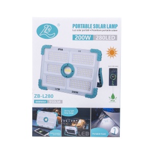 Proiector LED Zilan 200W solar si USB, 280 leduri, telecomanda, IP66, 27x20x5.5 cm, ZTS8212 - Img 7