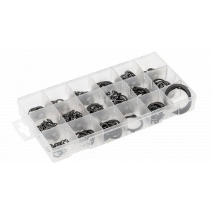 Set 225 bucati inele elastice HOGERT, din otel pentru arcuri, interior si exterior, 18 dimensiuni, cutie cu compartimente, HT8G503