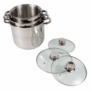 Set 3 oale inox Floria, 5L+6L+8L, cu capac sticla termorezistenta, compatibil inductie, 20x22x24 cm, ZLN4045