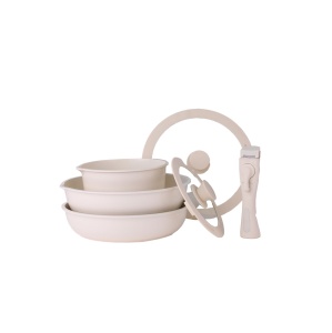 Set 5 piese ceramica Zilan, 2 oale (20cm, 1.6L + 28cm, 2.5L) + tigaie 27cm, crem, usor de curatat, baza inductie, 32x30x15 cm, ZLN0965 - Img 4