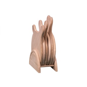 Set 6 tocatoare din lemn cu coada, rotund, diametru 19 cm, bej, Zilan, EXT10142 - Img 2