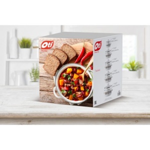 Set oale emailate Oti, 5 oale cu capac de sticla termorezistenta, diametre 16/18/20/22/24 cm, cod OTI0017 - Img 4