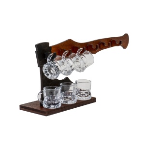 Set pahare pentru tarie cu suport din lemn, Zilan, 6 pahare, cadou rustic, 30x20x15 cm, EXT10165 - Img 2