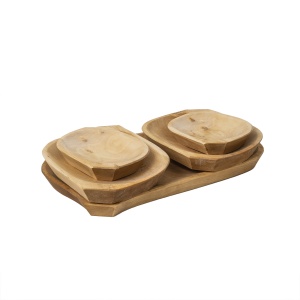 Set platouri din lemn Zilan, 5 bucati, oval, compartimentat, pentru aperitive si gustari, 37x23x2.5cm + 25x17x2.5cm + 18x12.5x2.5cm, maro, 1464