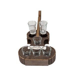 Set suport forma vioara Zilan cu 6 pahare shot, 50ml, dimensiuni 44x19cm, culoare maro, cod EXT10470 - Img 4