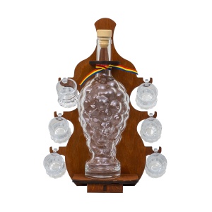Suport sticla Zilan cu pahare shot + sticla 1l, rustic, lemn, maro inchis, 34x22x27 cm, EXT8010