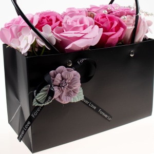 Aranjament floral cu trandafiri sapun love, 20 cm, dreptunghiular, 15 flori, roz, CD2570-Roz - Img 3