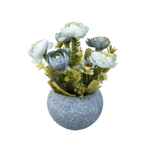 Aranjament floral Zilan, trandafiri, ghiveci ceramica albastru, 11x11x20 cm, ZTS8057_2 - Img 2