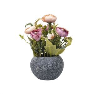 Aranjament floral Zilan, trandafiri in ghiveci ceramic, culoare gri, H 20 cm, D 11 cm, 11x11x22 cm, ZTS8057 - Img 1