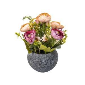 Aranjament floral Zilan, trandafiri in ghiveci ceramic, culoare gri, H 20 cm, D 11 cm, 11x11x22 cm, ZTS8057 - Img 2