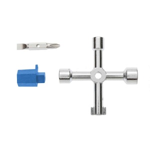 Cheie universala pentru tablouri electrice HOGERT, 6 capete, din zinc turnat, 76mm H, 2 gauri patrate 5mm/8mm, gaura triunghiulara 10mm, gaura de cazma 9mm, bit de surubelita 6mm/ph2, adaptor 1/4", HT1W760