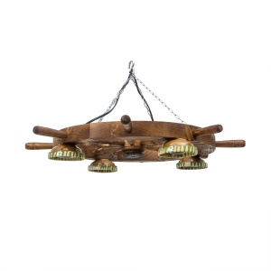 Lustra din lemn mahon cu 4 castroane, diametru roata 47cm, diametru total 64cm, E27 EXT10413 - Img 3