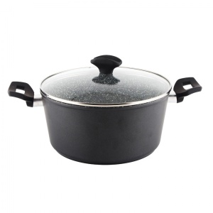 Oala Zilan cu capac sticla, diametru 24 cm, inaltime 12 cm, aluminiu cu interior granit, 4L, 34x25x13 cm, 2kg, ZLN3321
