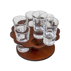 Pahar shot Zilan set 6 buc, suport lemn floare, transparent/maro, 50ml, 10 cm, EXT5724 - Img 3