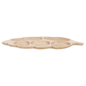 Platou din lemn de fag Zilan, forma frunza, 5 compartimente, elegant, natural, lungime 30 cm, latime 20 cm, inaltime 2 cm, EXT6177 - Img 2