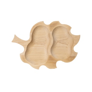 Platou servire din lemn Zilan, compartimentat, forma frunza, 37x27x2 cm, fag, EXT10103