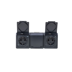Priza tripla Zilan, cu capac negru, alimentare 16A/250V, IP44, 20x7.6x5 cm, ELPL-0326-07 - Img 1