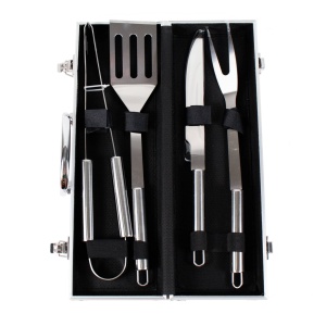 Set accesorii gratar Z-tools, 4 piese, furca 35 cm + cutit 32.5 cm + spatula 35 cm + clește 34 cm, inox, 37x7x12 cm, 4068 - Img 1