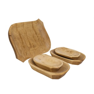Set platouri din lemn Zilan, 5 bucati, oval, compartimentat, pentru aperitive si gustari, 37x23x2.5cm + 25x17x2.5cm + 18x12.5x2.5cm, maro, 1464 - Img 3