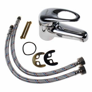 Baterie lavoar baie Zilan, inox, monocomanda cu ventil, cartus ceramic 40 mm, 2 racorduri flexibile, ZLN7727 - Img 2