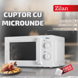 Cuptor cu microunde Zilan, 600W, 20l, 43x31x24 cm, alb, ZLN4667 - Img 3