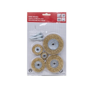 Set 5 perii de sarma pentru bormasina, turatie 4500 Rpm, 3 axe otel 7mm, dimensiuni periile Ø 25/38/50/63/75mm, 23x15x5 cm, 1kg, cod 1269 - Img 2