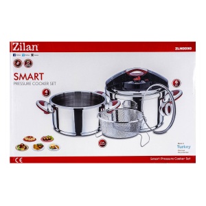 Set oale sub presiune Zilan, inox, 5 piese, 4L+6L, diametru 22 cm, cos prajit 20x9 cm, cod ZLN0030 - Img 2
