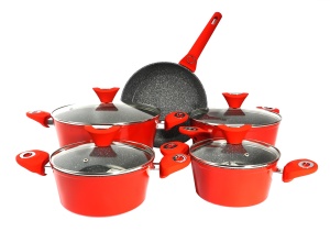 Set oale Zilan 9 piese, aluminiu, interior granit, 18x20x24x26x28 cm, 13 cm inaltime, ZLN3260