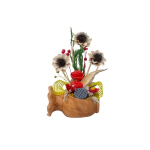 Aranjament flori Zilan, ulcior mic cu flori garoafe stabilizate, multicolor, 20cm inaltime, 12cm lungime, 9cm latime, EXT10392 - Img 1