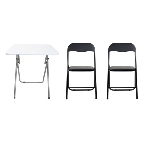 Masa plianta Zilan, blat MDF 60x60 cm, inaltime 72 cm, alb + 2 scaune pliante, metal, 100 kg, ZLN7002_2S - Img 1
