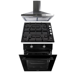 Pachet cuptor incorporabil Zilan, electric, capacitate 51L, dimensiuni 60x50x15 cm, plita incorporabila gaz alimentare natural/butelie, hota decorativa inox 63 cm, SET30071 - Img 1