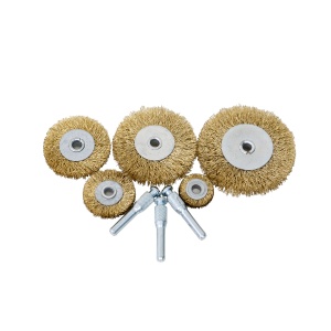 Set 5 perii de sarma pentru bormasina, turatie 4500 Rpm, 3 axe otel 7mm, dimensiuni periile Ø 25/38/50/63/75mm, 23x15x5 cm, 1kg, cod 1269