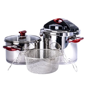 Set oale sub presiune Zilan, inox, 5 piese, 4L+6L, diametru 22 cm, cos prajit 20x9 cm, cod ZLN0030 - Img 1