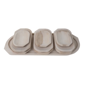 Set platouri din lemn Zilan, compartimentat, pentru servire aperitive, dimensiuni 60x26x2.5cm + 6x23x13.5x2.5cm + 3x16x11x2.5cm, fag, 1450 - Img 2