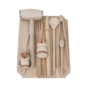 Set tocator dreptunghiular Zilan, lemn fag, 10 piese, 35x25x2 cm, EXT6087