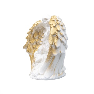Statueta decorativa Ingerul pazitor al Familiei Crestine, din ipsos alb cu auriu, 16cm x 13cm x 15cm, ZLN10456 - Img 2