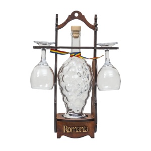 Suport vioara Zilan, din lemn natural, cu sticla strugure 1000ml, dimensiuni 25x12x36 cm, EXT10715 - Img 1