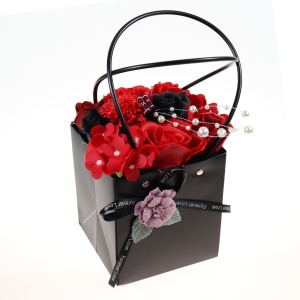 Aranjament floral cu trandafiri de sapun love, 20 cm, 10 fire, negru/rosu, CD2569-Rosu - Img 1