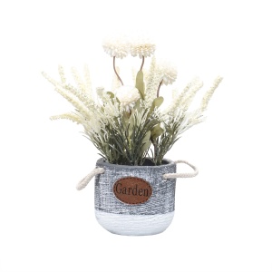 Aranjament floral Zilan, crizantema si lavanda, ceramica, alb, 12x12x27 cm, ZTS8054_2 - Img 1