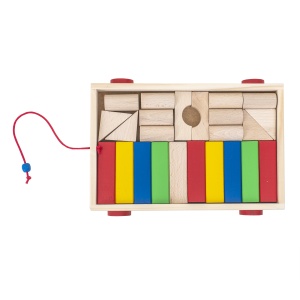 Carucior cu cuburi Zilan, 24 cuburi colorate din lemn, 32x22x5 cm, EXT10769 - Img 2