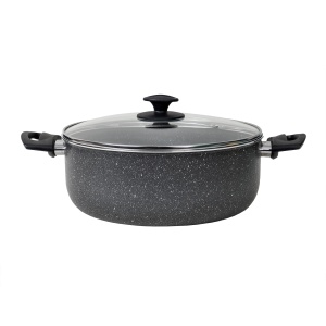 Cratita aluminiu Zilan, 28 cm, 6 l, cu capac sticla, inaltime 11 cm, grosime 2.1 cm, negru, ZLN2003 - Img 1