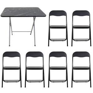 Masa plianta Zilan cu blat mdf, 60x80x70 cm, negru, 6 scaune pliant, suport 100kg, ZLN6975_6S - Img 1