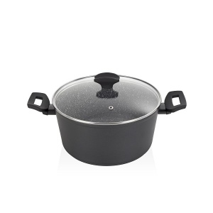 Oala Zilan cu capac sticla, diametru 24 cm, inaltime 12 cm, aluminiu cu interior granit, 4L, 34x25x13 cm, 2kg, ZLN3321 - Img 2